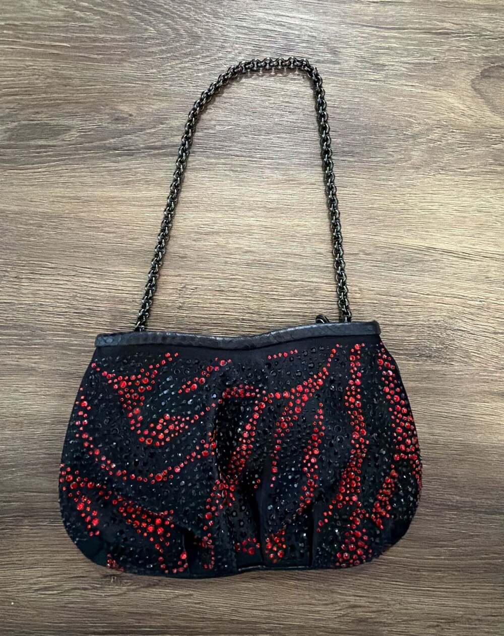 Giuseppe Zanotti Beaded Shoulder Bag Black Red Rhinestone Chain Strap